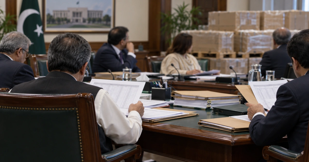 Government committee documents and sealed cigarette cartons representing an investigation into missing seized goods in Pakistan.